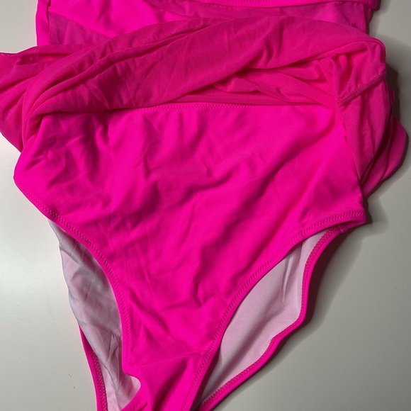 Vimpunec Women One Piece Tummy Control One Shoulder Mesh Pink Swimsuit Dress NWT - Picture 13 of 15